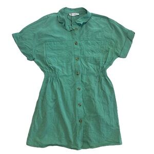 Zara Green Dress Collared Button down Girls Size 13-14